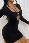Göğüs Halka Detaylı Elbise Siyah Renk