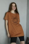 Baskılı Oversize T-Shirt Kiremit Rengi