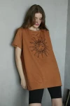 Baskılı Oversize T-Shirt Kiremit Rengi