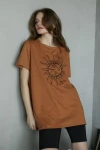 Baskılı Oversize T-Shirt Kiremit Rengi