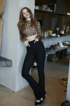 Leopar Desenli Sırt Dekolteli Crop Bluz